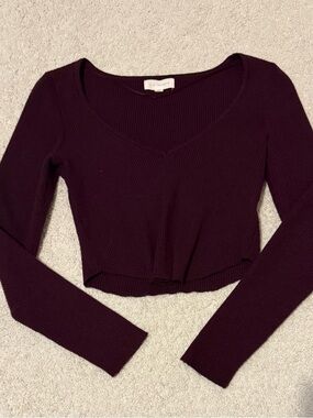 PacSun Plum Ribbed Scoop Neck Long Sleeve Crop Top